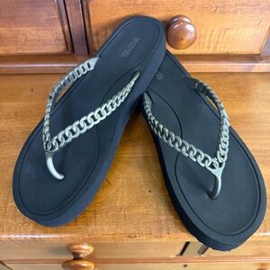 NEW Michael Kors Zaza Chain Flip Flop Sandal Black Rubber Thong Slip On woman 11